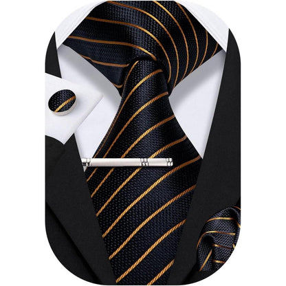 Schwarzes Herren Krawatten Set mit Einstecktuch und