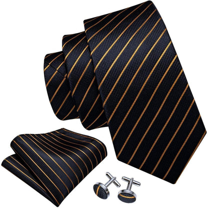 Schwarzes Herren Krawatten Set mit Einstecktuch und