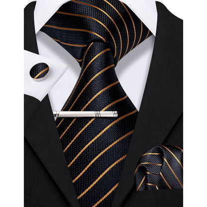 Schwarzes Herren Krawatten Set mit Einstecktuch und