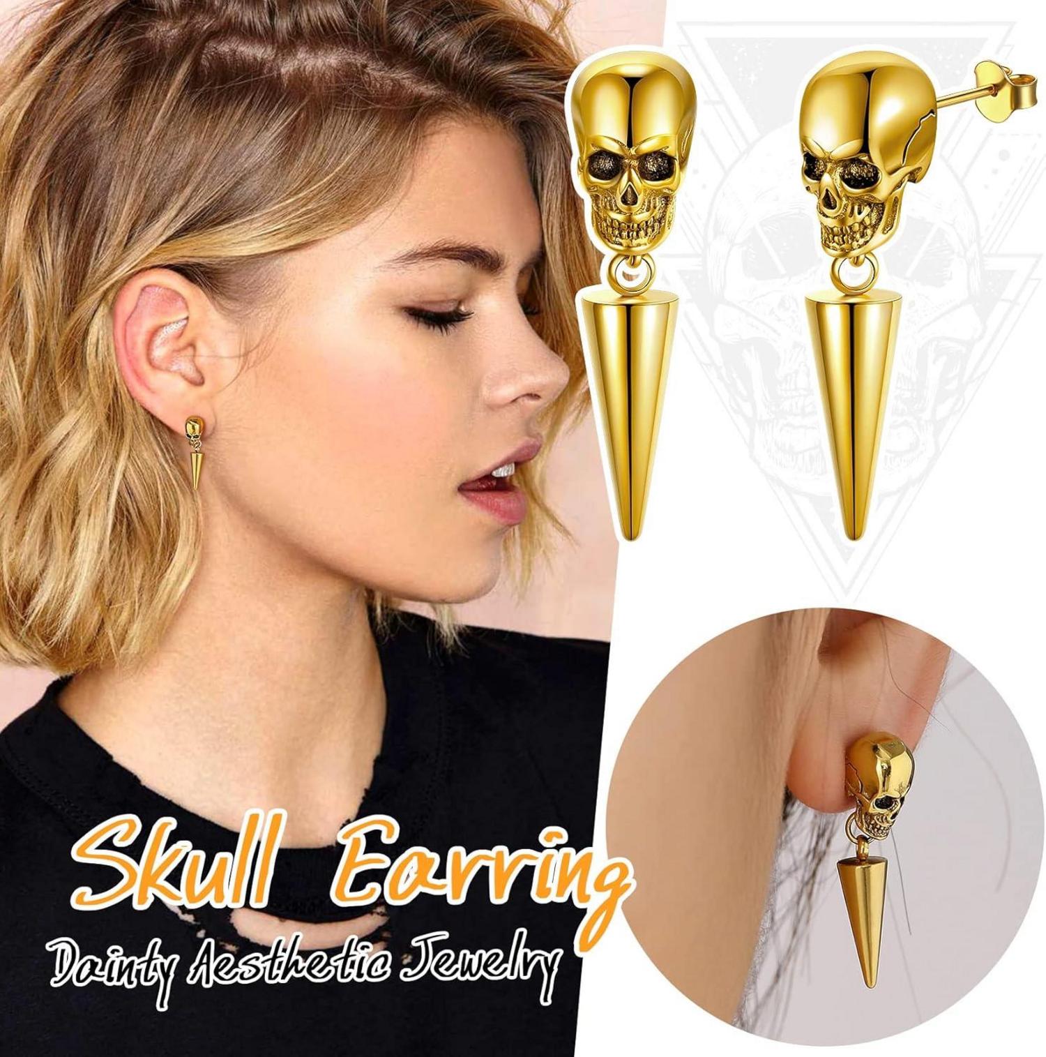 U7 Edelstahl Ohrringe Gothic Totenkopf Skull Ohrstecker Halloween Gold