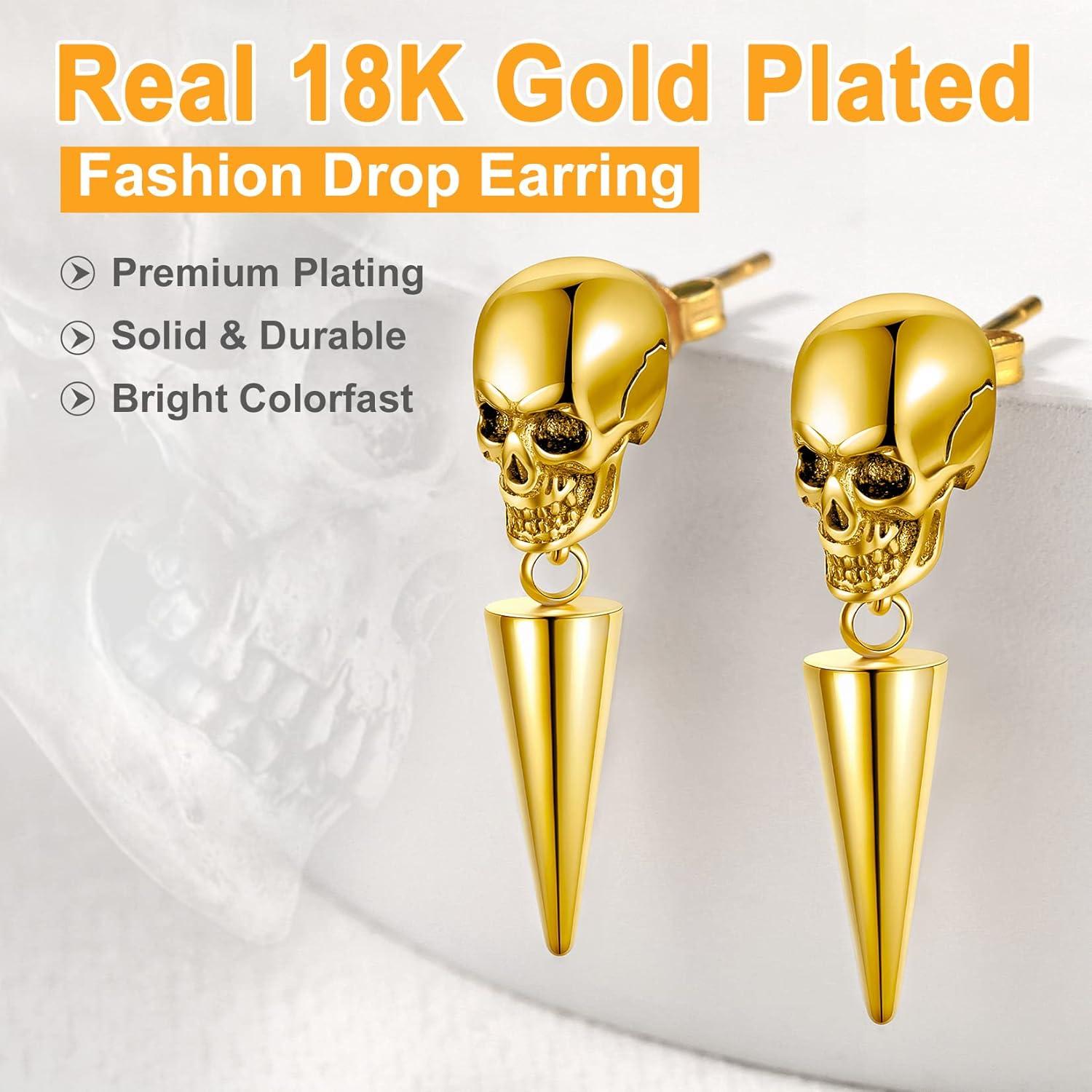 U7 Totenkopf Drachen Ohrstecker Edelstahl Gold Gothic Punk Halloween
