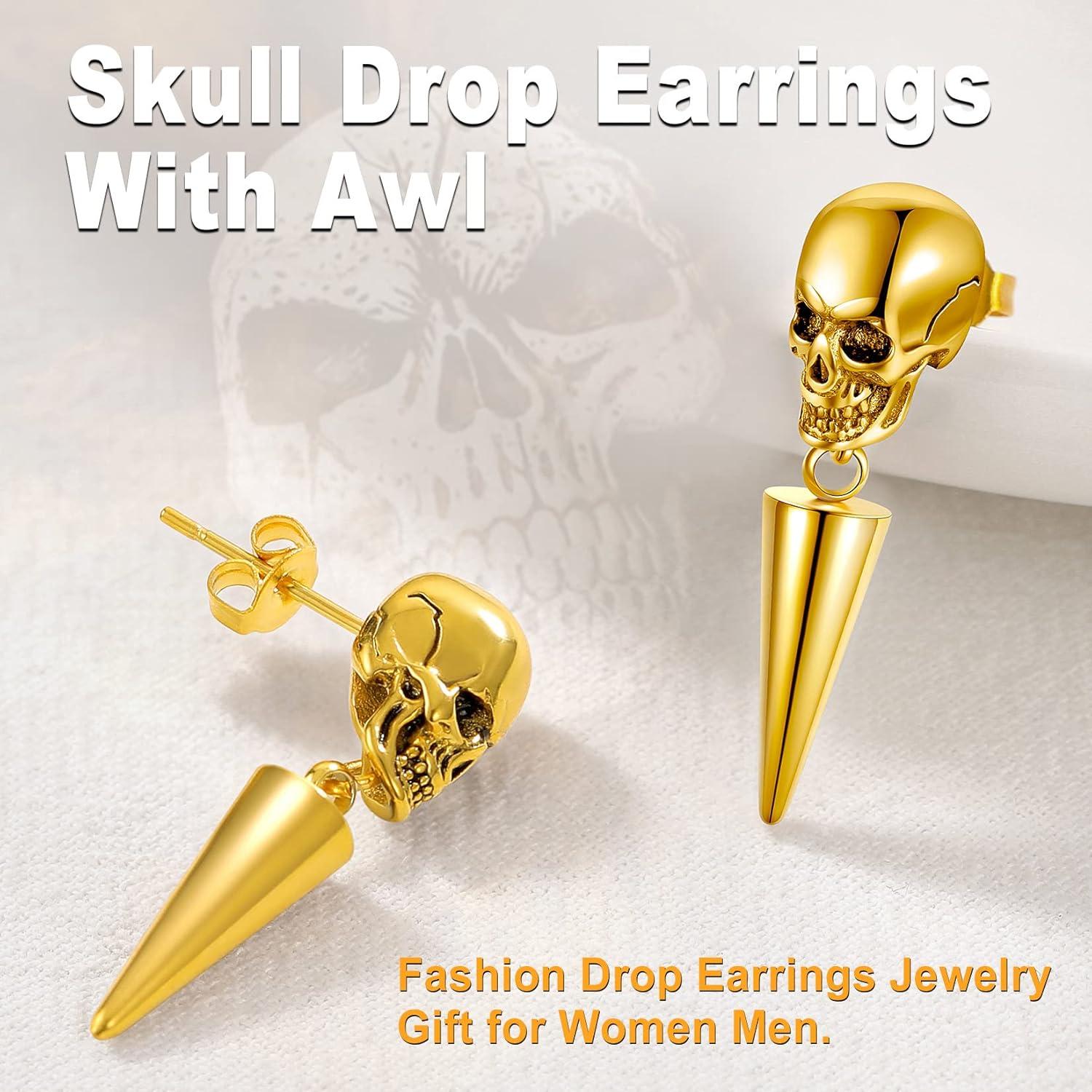 Totenkopf Ohrstecker Kegel Anhänger Gold 18K vergoldet Halloween