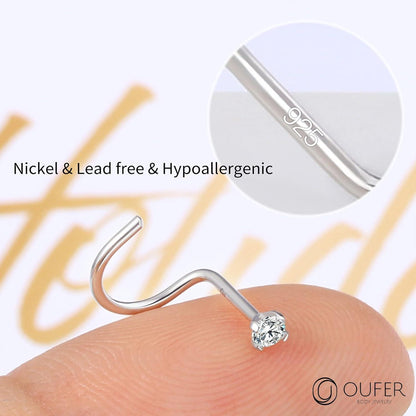 Nasenpiercing L-Form 925 Silber mit Zirkonia 2mm