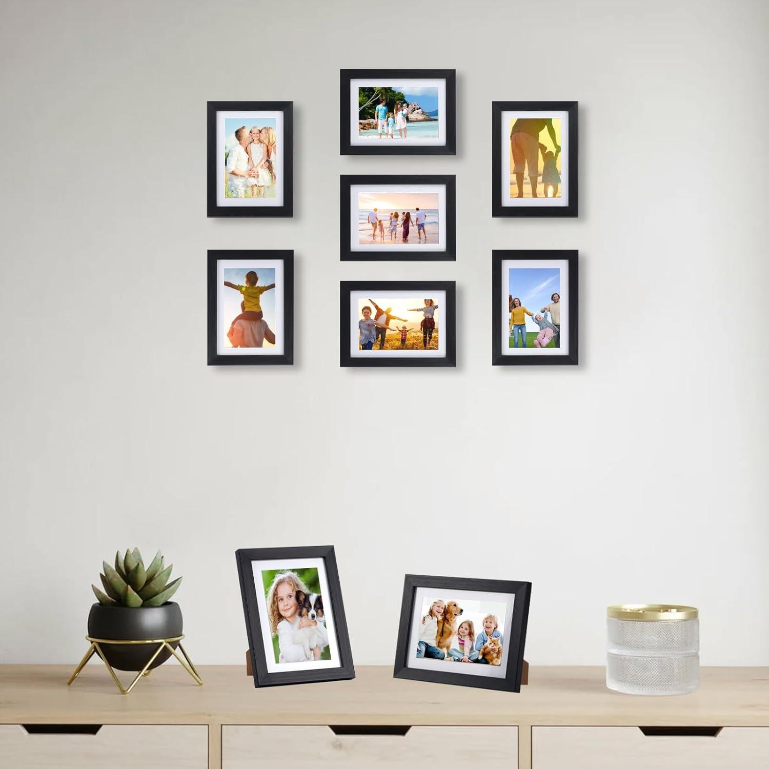 Bilderrahmen Set Schwarz 9er-Set für 10x15 Bilder Passepartout 13x18 Wand Tisch