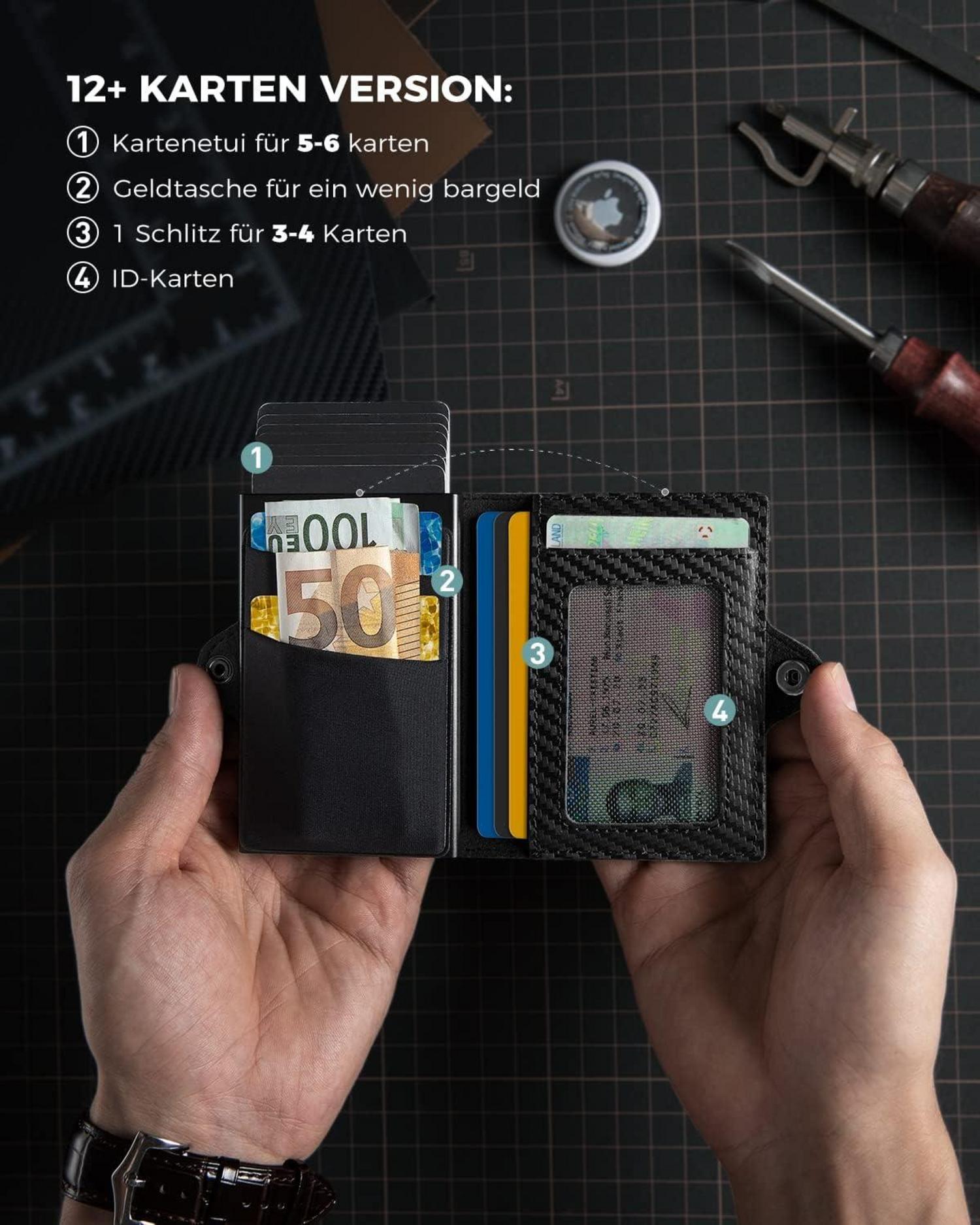 Airtag Kartenetui RFID Schutz Slim Wallet Münzfach Pop Up