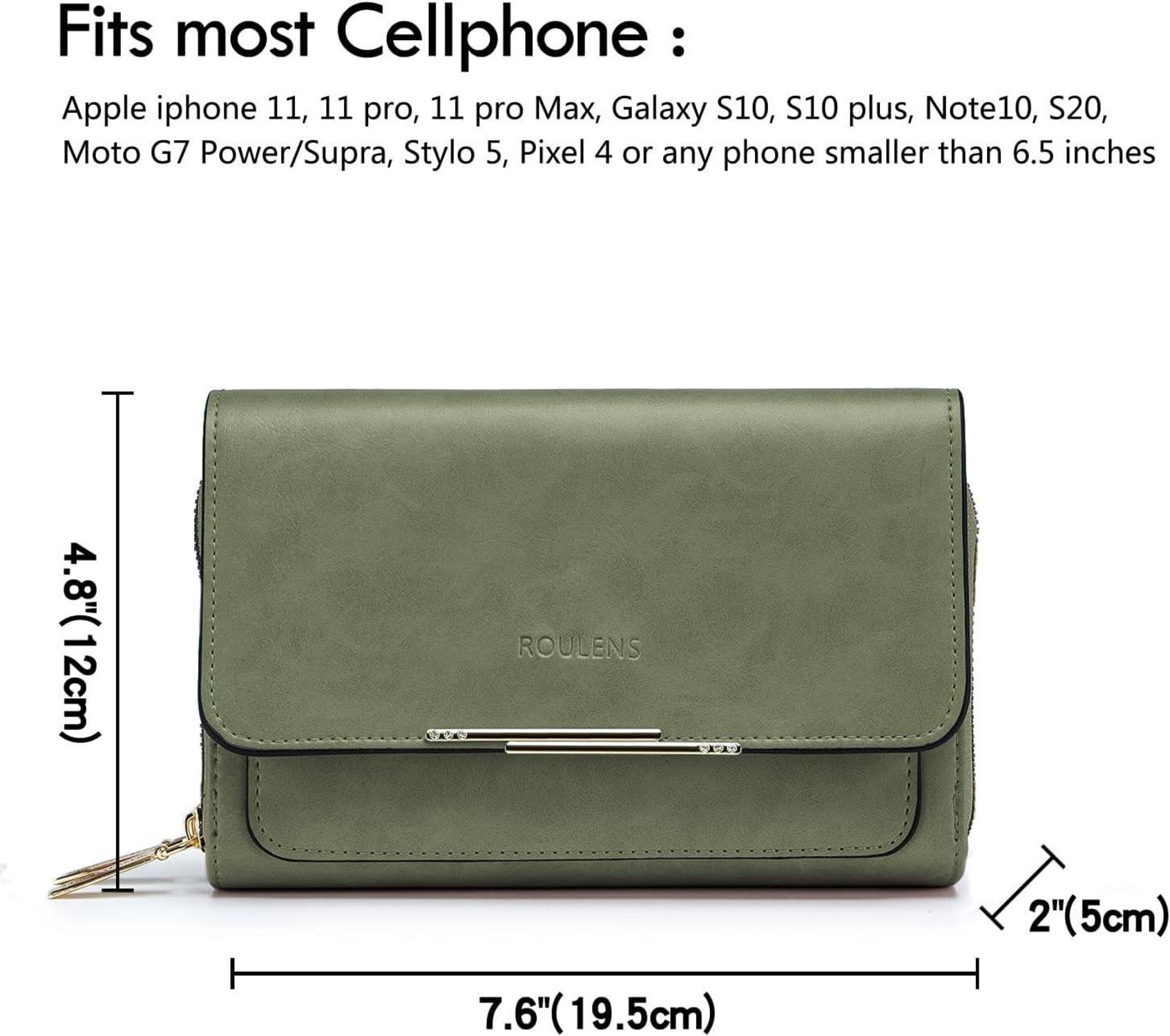 Kleine Damen Handy Umhängetasche PU Leder Crossbody Olivgrün