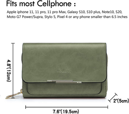 Kleine Damen Handy Umhängetasche PU Leder Crossbody Olivgrün