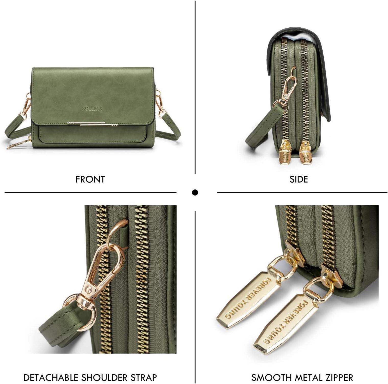 Kleine Handy Umhängetasche Damen Crossbody PU Leder Ölwachs Olivgrün