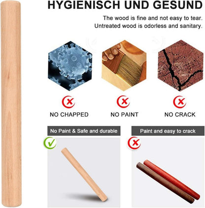 Nudelholz Buchenholz Teigroller Teigrolle Fondant Pizza Cookie Mürbeteig 30x3cm
