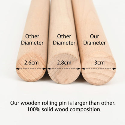 Buchenholz Nudelholz Teigroller Rolling Pin Fondant Pizza 30 x 3 cm