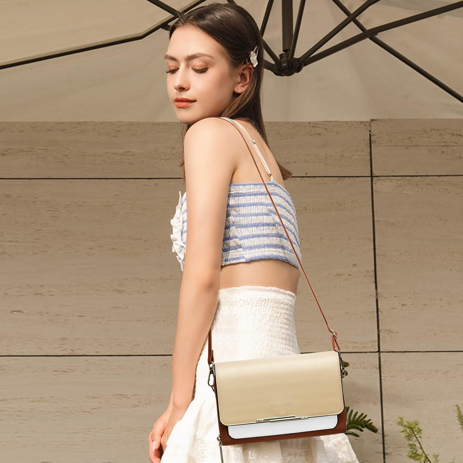 Kleine Damen PU Leder Umhängetasche Handy Schultertasche Beige Braun