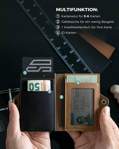 RFID Kartenetui Herren Braun Slim Wallet 7+ Karten Pop Up