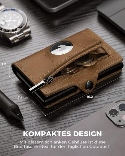 Airtag Kartenetui RFID Slim Wallet Münzfach Herren Braun 7+ Karten