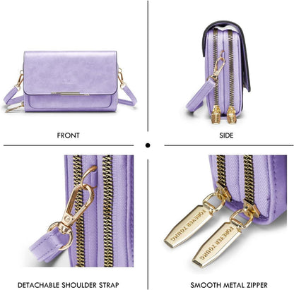 Kleine Damen Umhängetasche Handy Crossbody PU Leder Schultertasche Lavendel