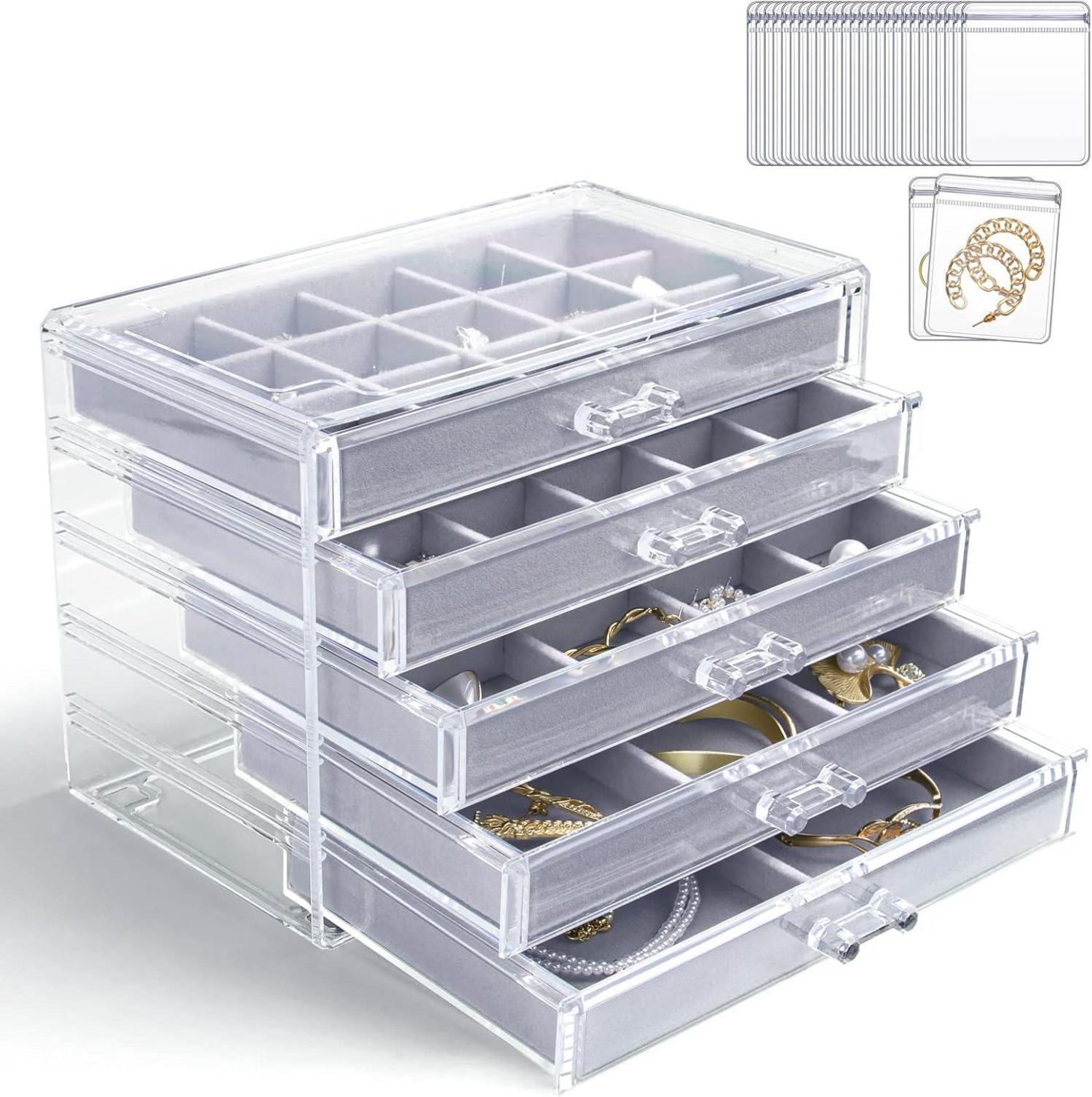 Acryl Schmuckkästchen mit 5 Schubladen und Schmuckaufbewahrung