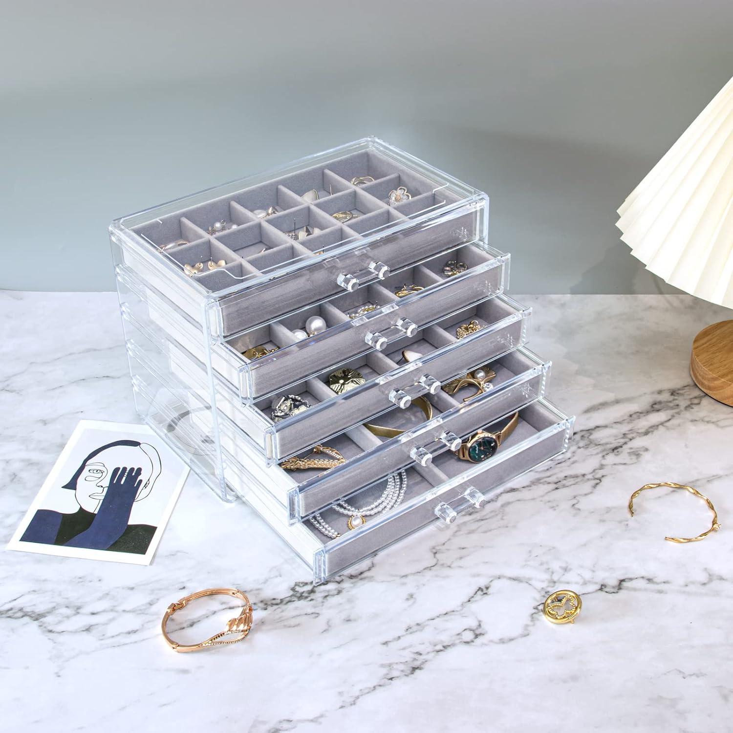 Acryl Schmuckkästchen Damen 5 Schubladen 20tlg Schmuckbeutel