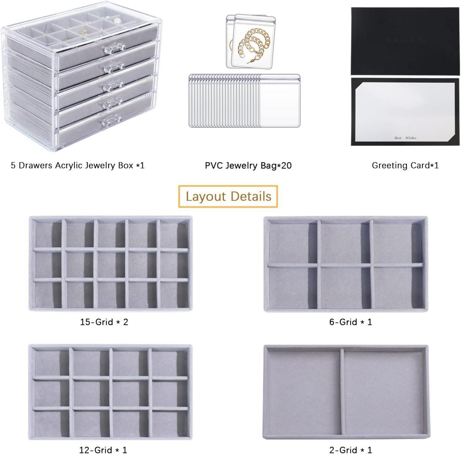 Acryl Schmuckkästchen mit 5 Schubladen und Schmuckaufbewahrung