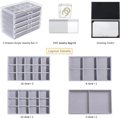 Acryl Schmuckkästchen mit 5 Schubladen und Schmuckaufbewahrung