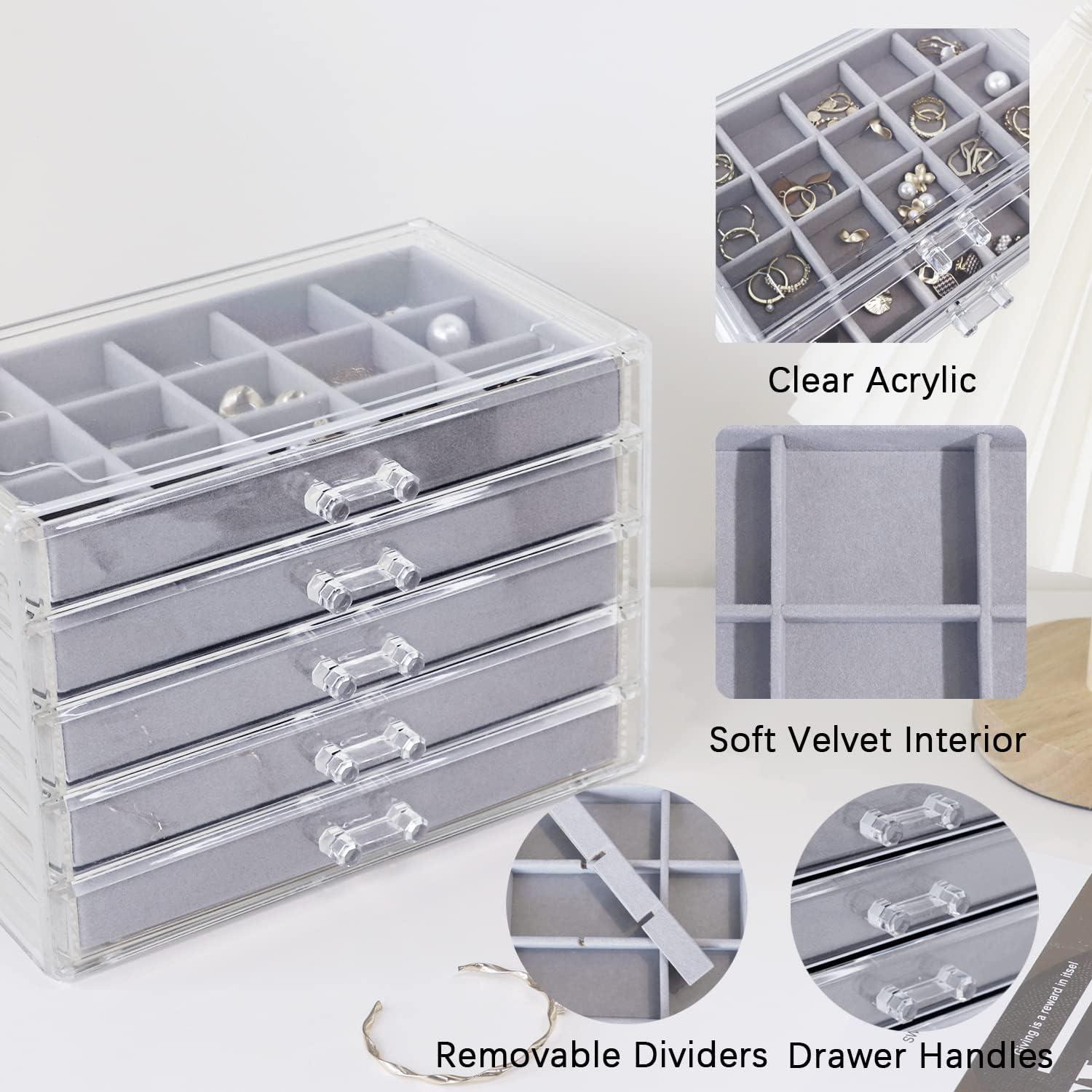Acryl Schmuckkästchen mit 5 Schubladen und 20 teiligen Schmuckbeutel