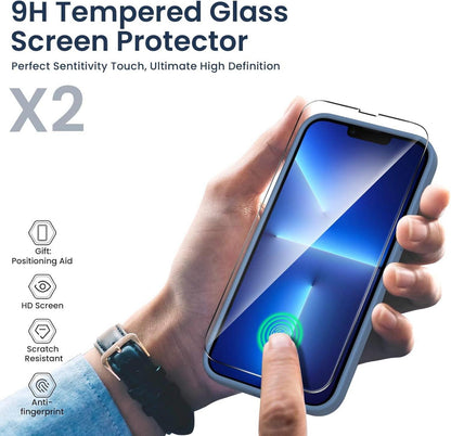 ORNARTO iPhone 13 Pro Max Hülle Silikon Case + 2x Schutzfolie Blau