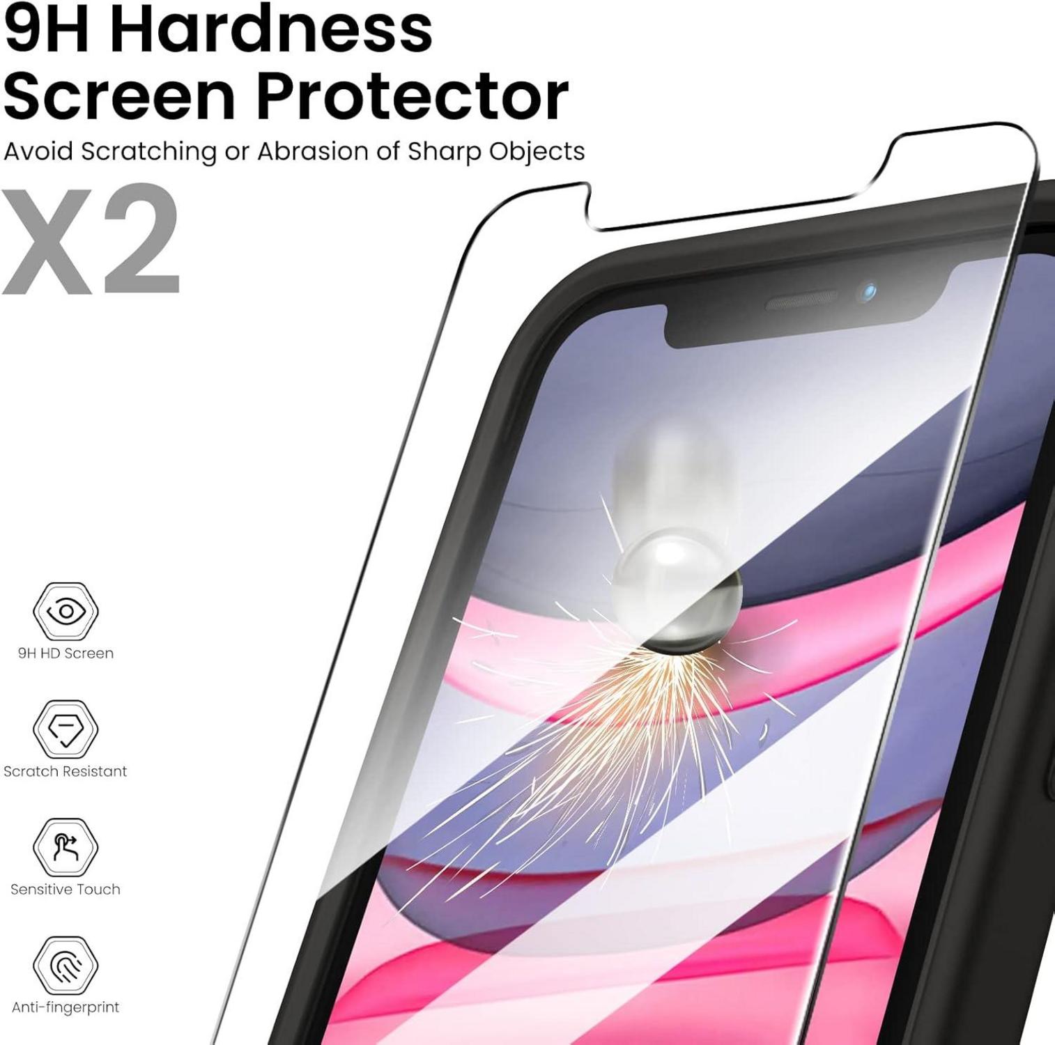 iPhone 11 Silikon Hülle mit 2 Schutzfolien Schwarz Rundumschutz