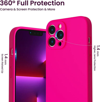 ORNARTO iPhone 13 Pro Max Hülle + 2 x Schutzfolie Silikon Gel Case Stoßfest Leuchtend Rosa