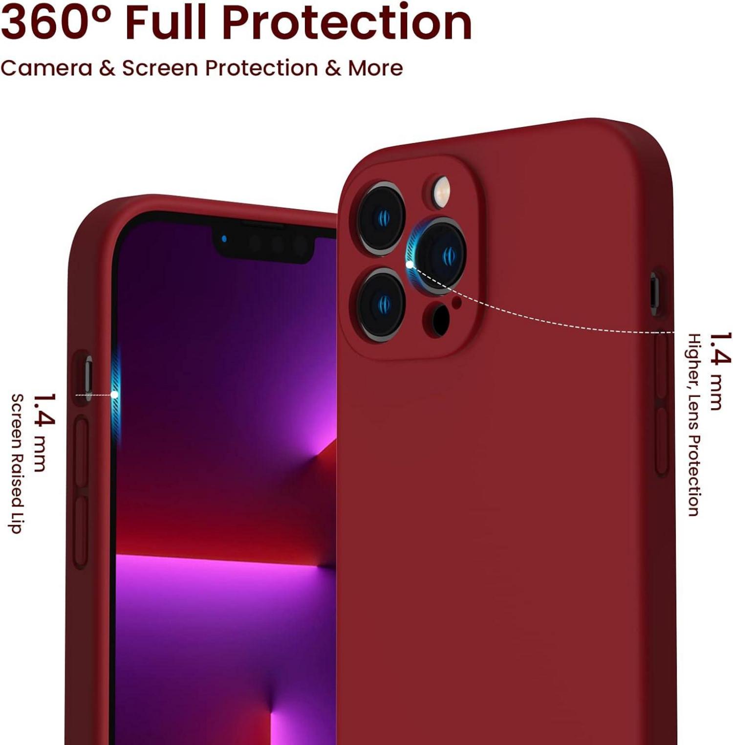 ORNARTO iPhone 13 Pro Max Hülle Rot Silikon Gel Case + Schutzfolie