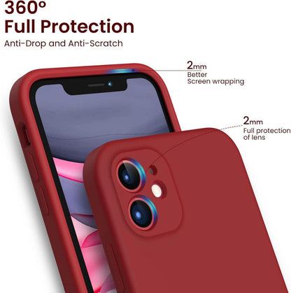 ORNARTO iPhone 11 Hülle mit 2 Schutzfolien Silikon Case Eckige Kante Rundumschutz Rot