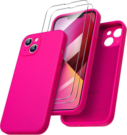 iPhone 13 Hülle mit Schutzfolie - Silikon Case - Rosa