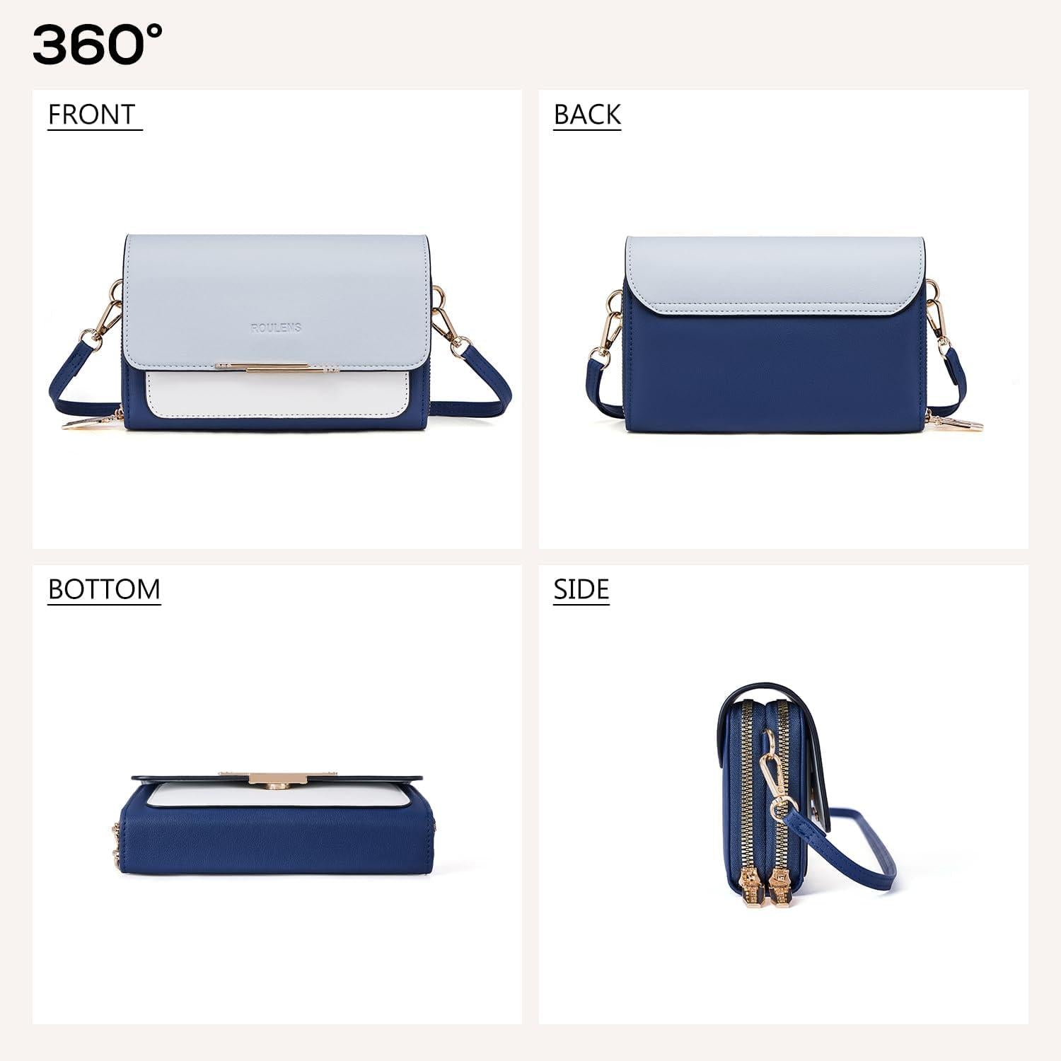 Kleine Damen Handy Umhängetasche PU Leder Crossbody Schultertasche Blau