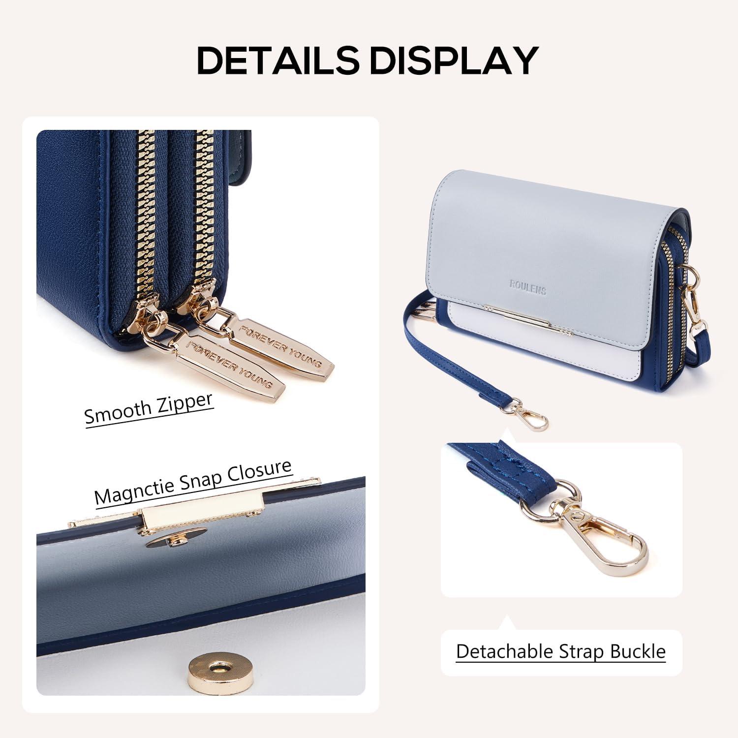 Handy Umhängetasche Damen Kleine PU Leder Crossbody B-marine/Hellblau