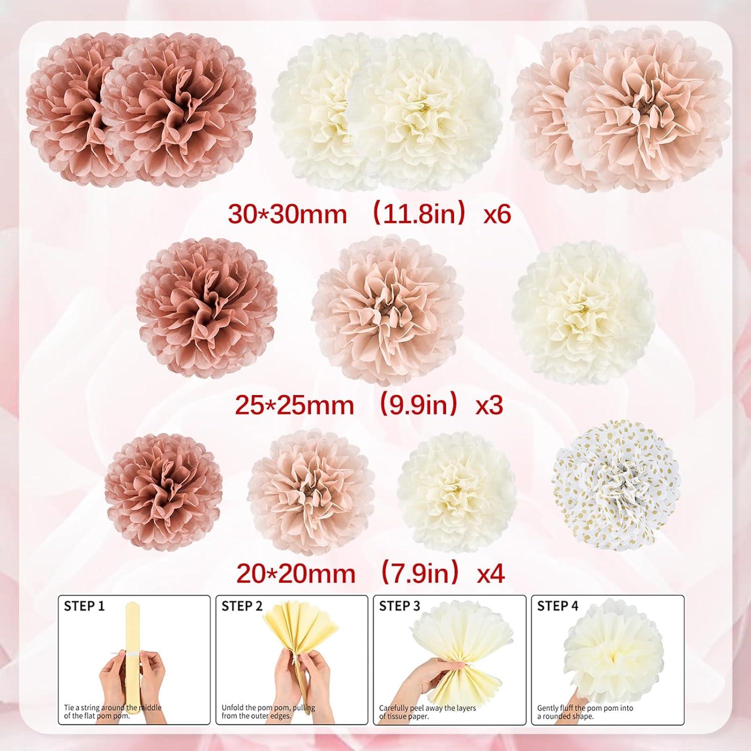 Seidenpapier Pompons Deko Set, Brautdeko Roségold Hochzeit