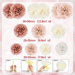 Seidenpapier Pompons Deko Set, Brautdeko Roségold Hochzeit