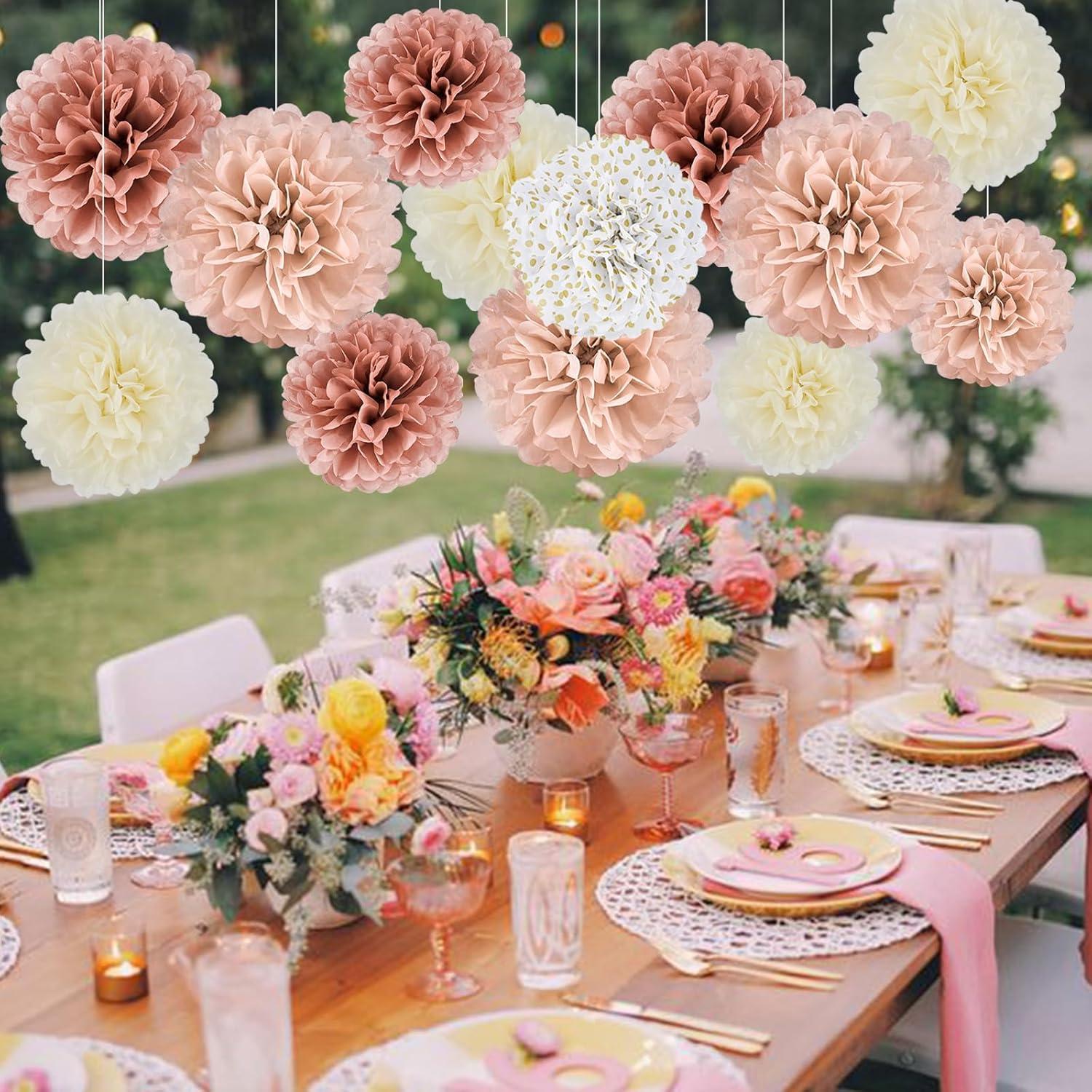 13-teiliges Pompons Deko Set Hochzeit Junggesellinnenabschied Rosegold