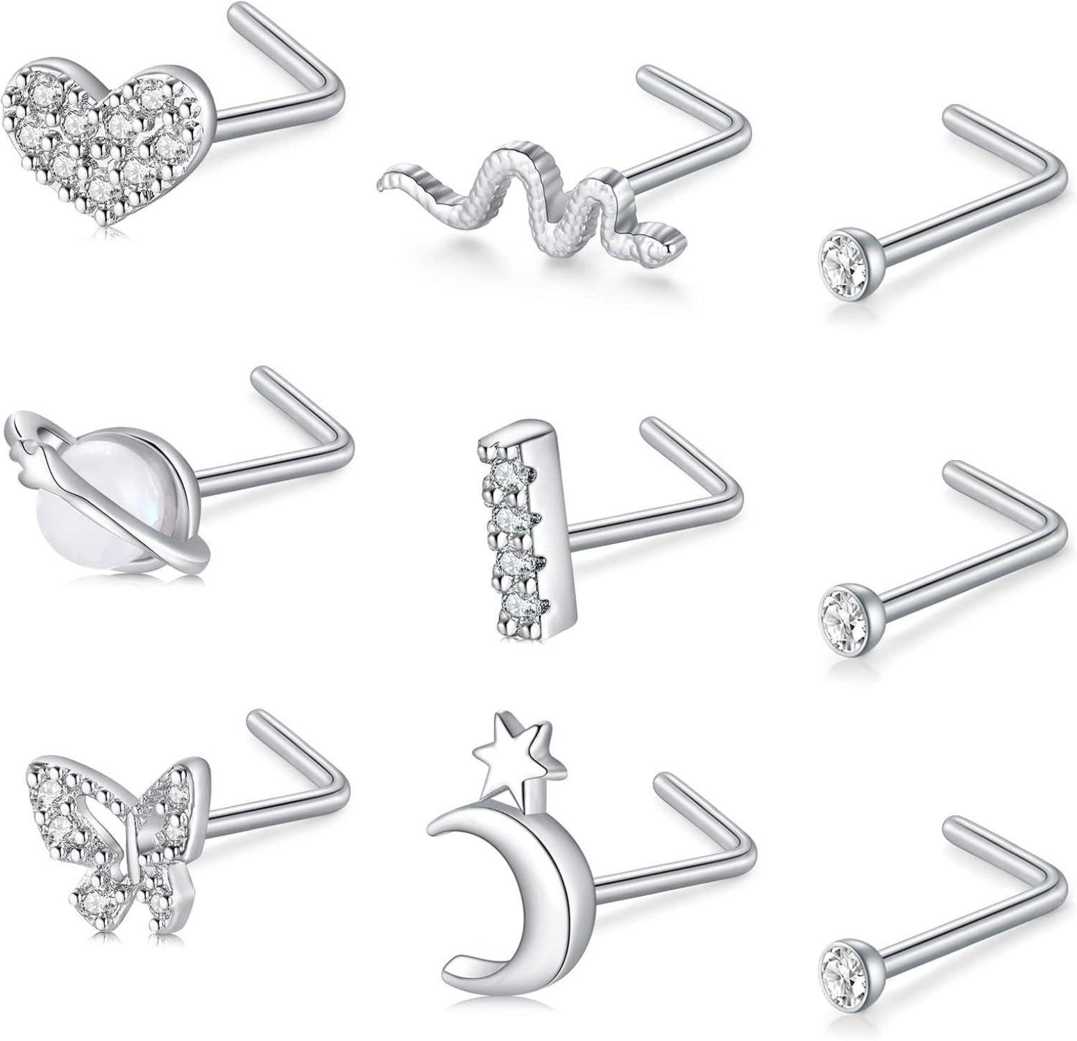 Nasenring Set Chirurgenstahl L Förmig Nasenpiercing Spirale Strass
