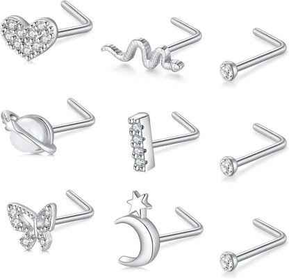 Nasenring Set Chirurgenstahl L Förmig Nasenpiercing Spirale Strass