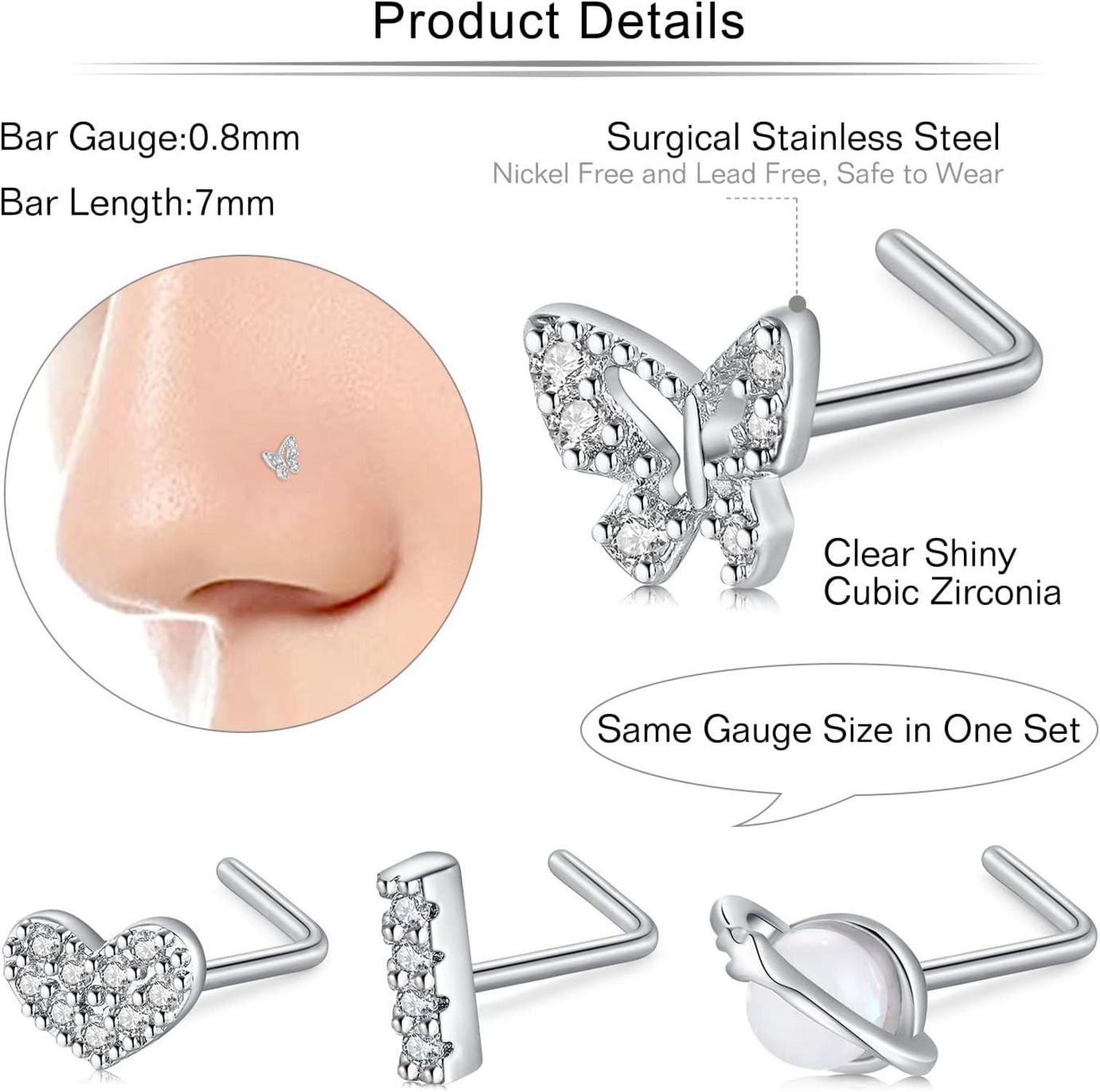 Nasenpiercing Set 20G Chirurgenstahl mit Strass 30 Stk Gold