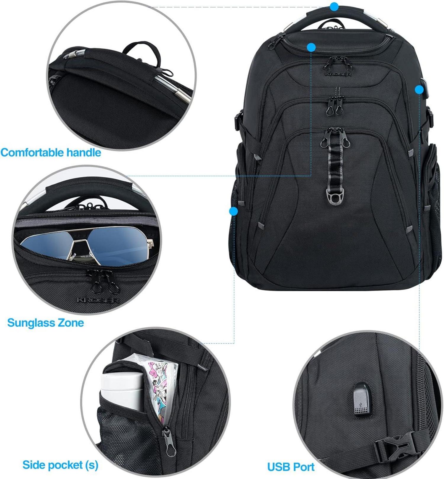 KROSER Laptop Rucksack 18,4 Zoll Hartschale RFID Wasserabweisend Business College