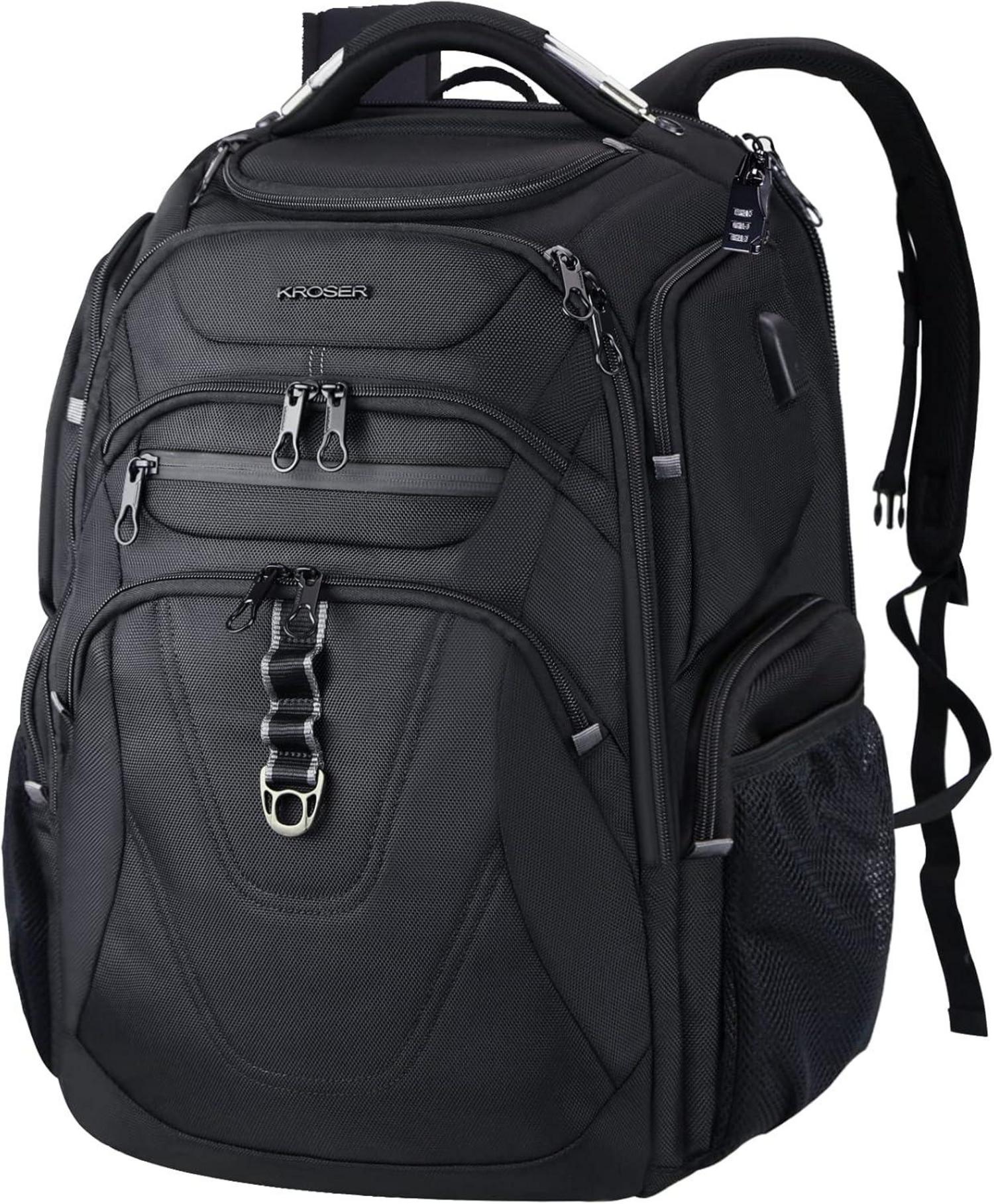 Großer Laptop Rucksack USB Ladeanschluss Schwarz 18.4 Zoll