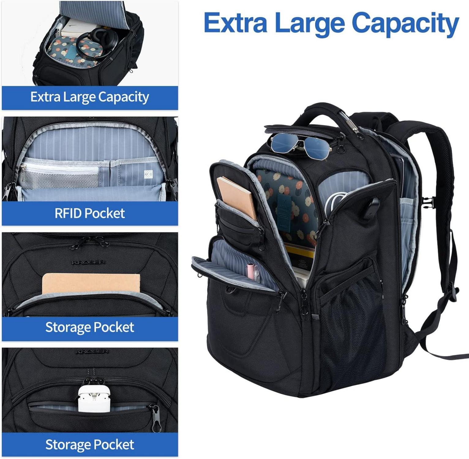 Großer Laptop Rucksack USB Ladeanschluss Schwarz 18.4 Zoll