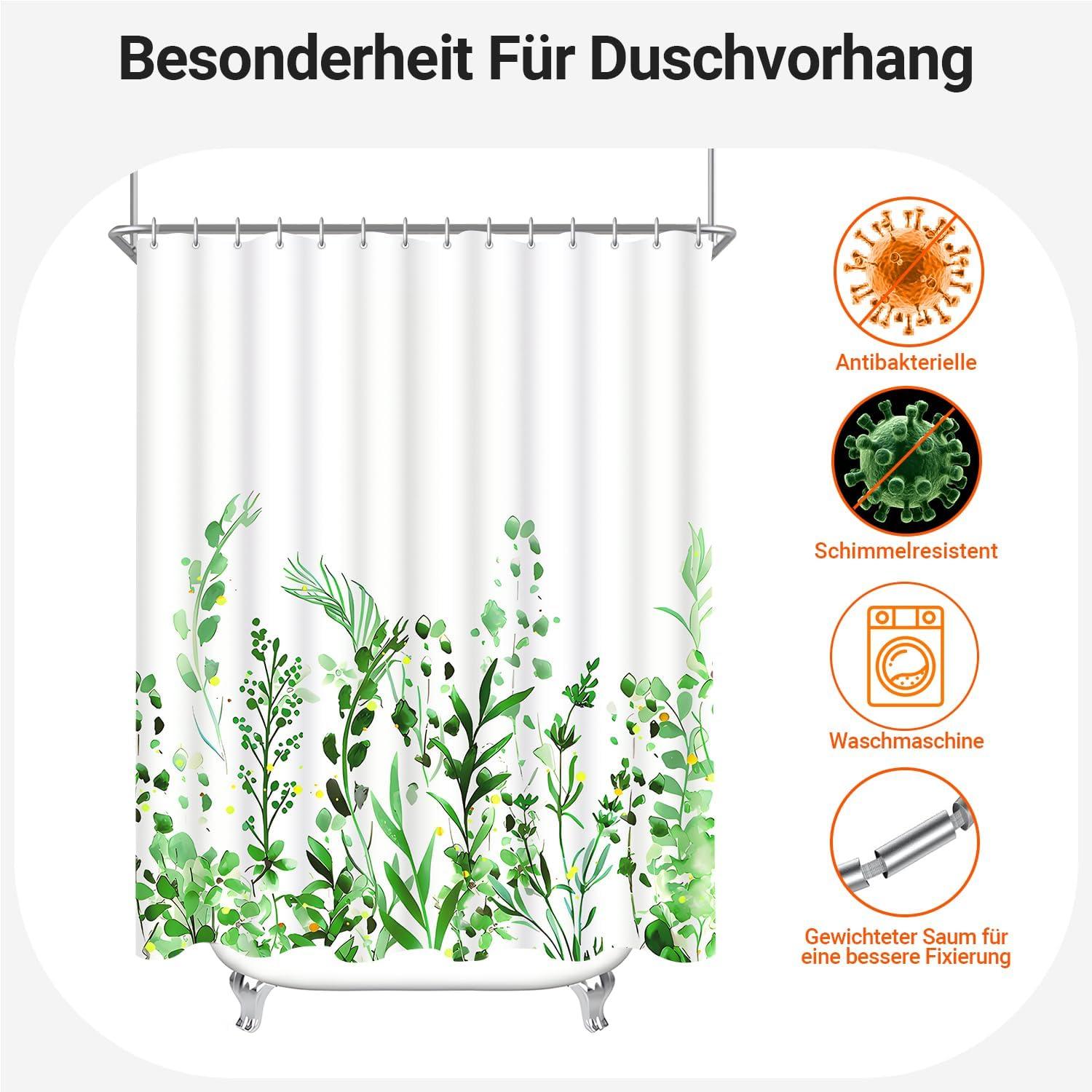 Duschvorhang 180x200 Blumen Antischimmel Textil Badevorhang 12 Haken 8 Design