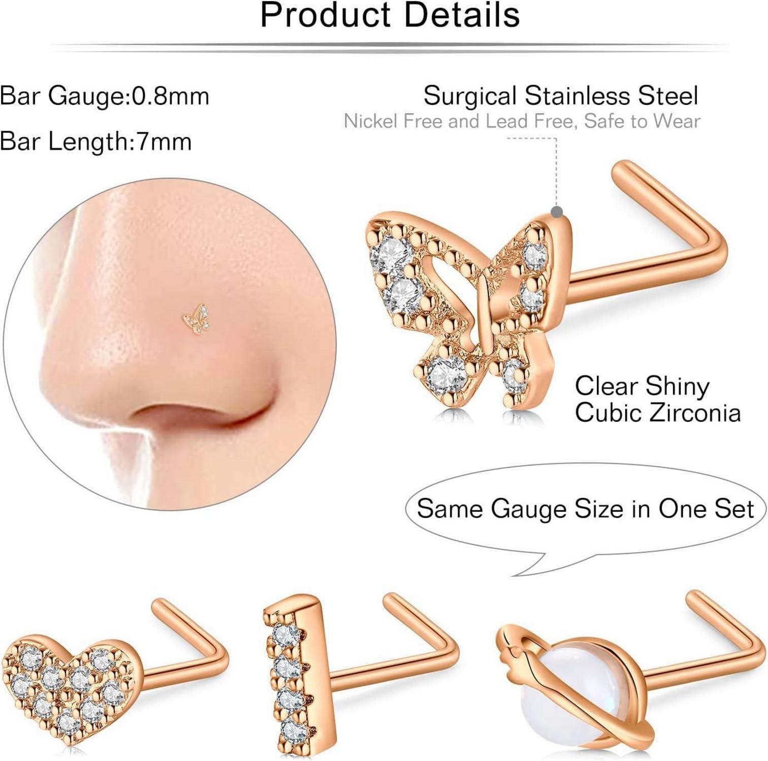 Nasenpiercing Set 20G Chirurgenstahl L-förmig Strass 30Stk