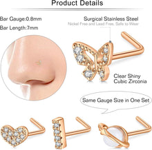 Nasenpiercing Set 20G Chirurgenstahl L-förmig Strass 30Stk