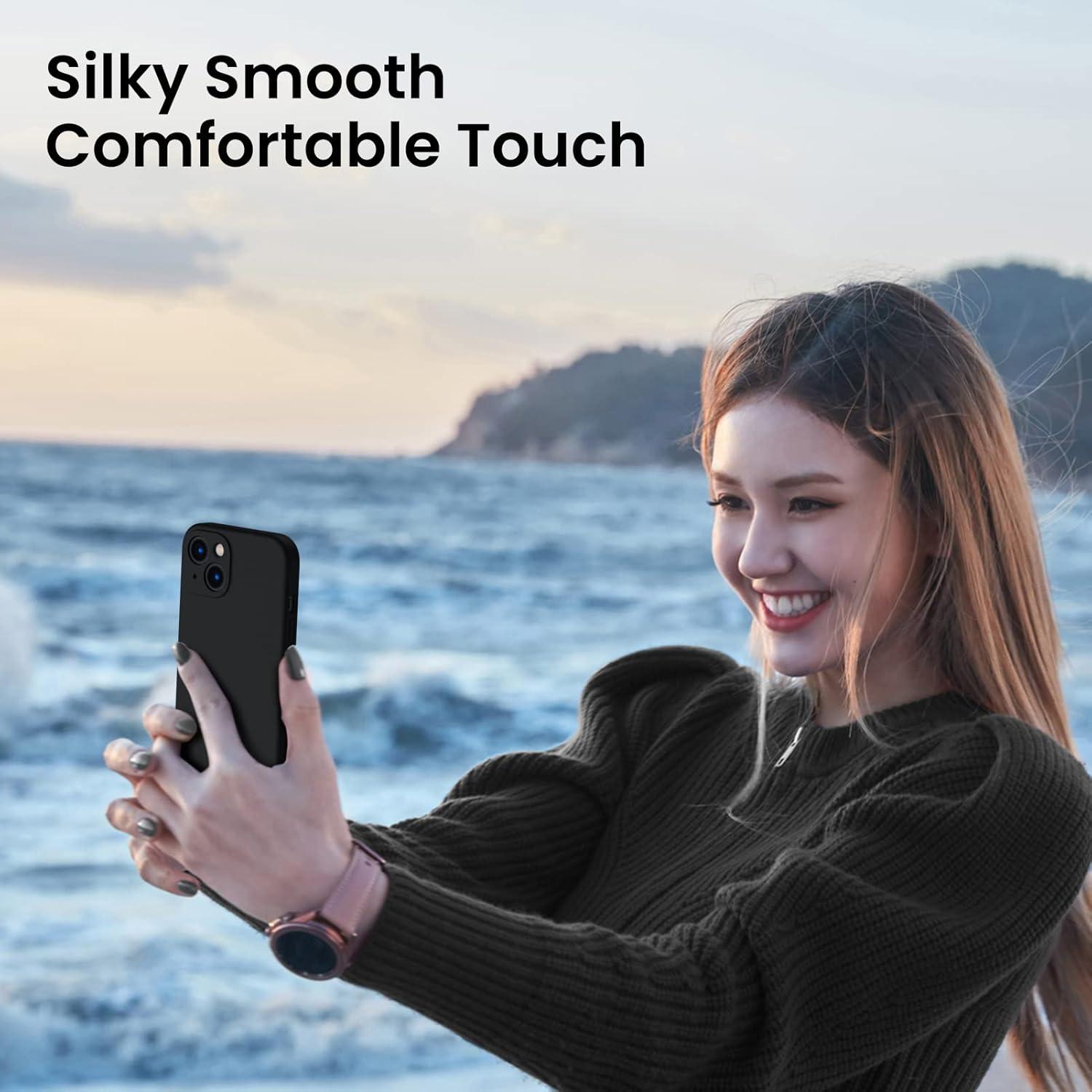 iPhone 13 Hülle mit 2 x Schutzfolie, Silikon Gel Case stoßfest Schwarz