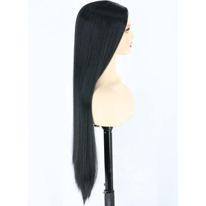 Lange schwarze gerade Damen Perücke für Halloween & Cosplay