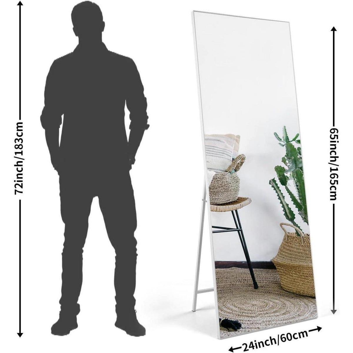Großer Standspiegel 165x60cm mit weißem Rahmen – Ganzkörper Spiegel
