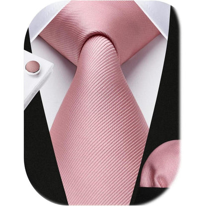 Herren Krawatten-Set mit Einstecktuch und Manschettenknöpfen Rosa