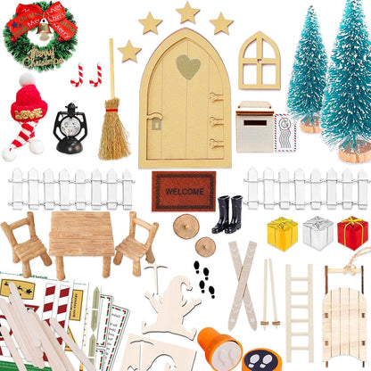 Weihnachts Wichteltür Set Miniatur Zubehör Elfentür Baustelle Kranz