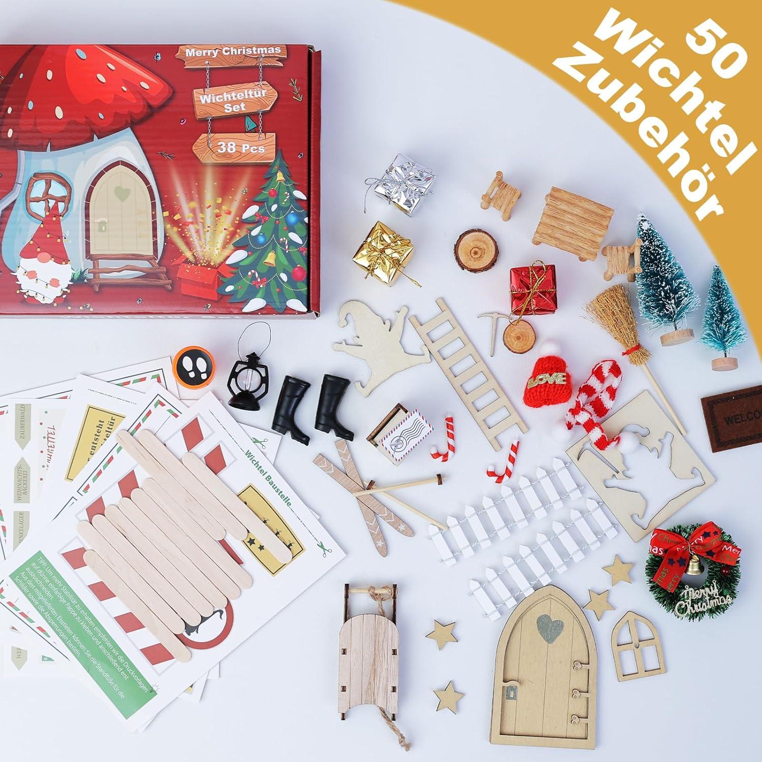 YUNSTK Wichteltür Weihnachten Set - Miniatur Elfentür