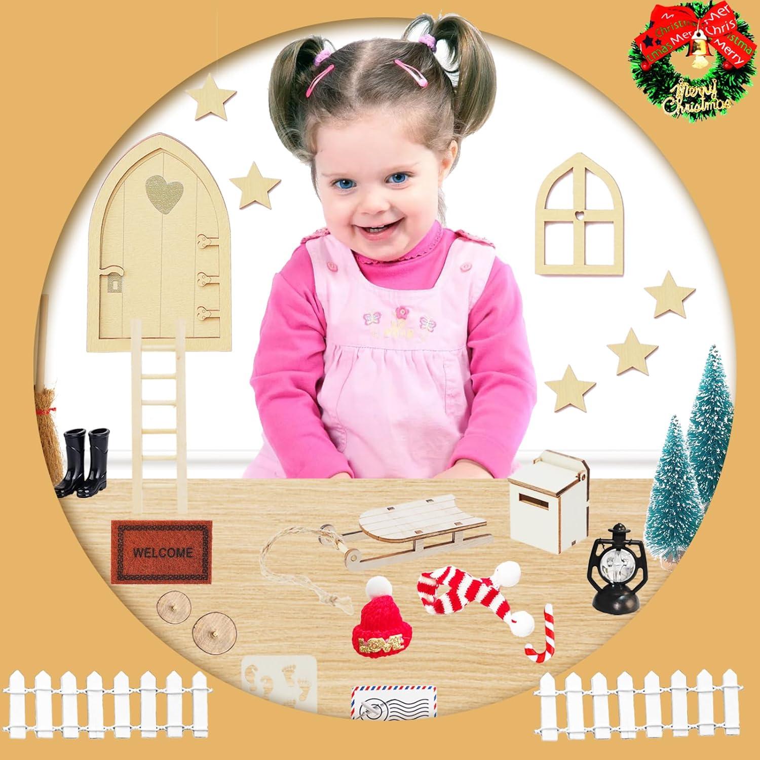 Wichteltür Zubehör Set Weihnachten - Miniatur Elfentür Feentür Baustelle Weihnachtsbaum Kranz Teppich Zaun Postfach